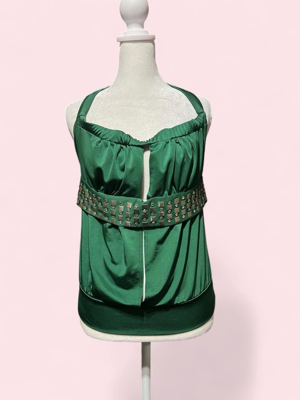 Large Green Stud-Accent Halter Top
